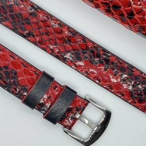 20 mm designer red/black reptile genuine leather handmade hand stitched watch band made by YG