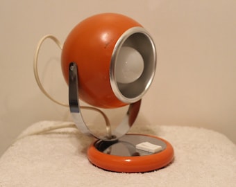 Kultige 70er EYEBALL Lampe Richard Essig Atomic Age Table Bedside Lamp mcm orange - chrom