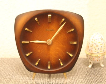 Horloge de table trépied DUGENA Trépied milieu du siècle horloge moderne mécaniquement rare