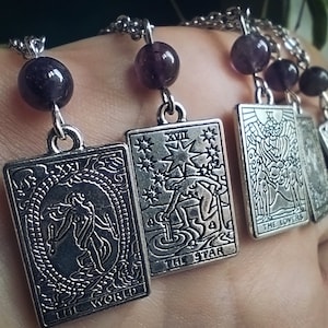 Collana tarocchi, collana con carte dei tarocchi, gioielli esoterici,collana con ametista