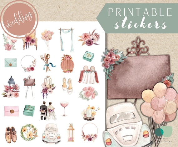 Printable Wedding Planner Stickers Instant Download 8.5x11 in, Bride Planner Book, Wedding Planner Book