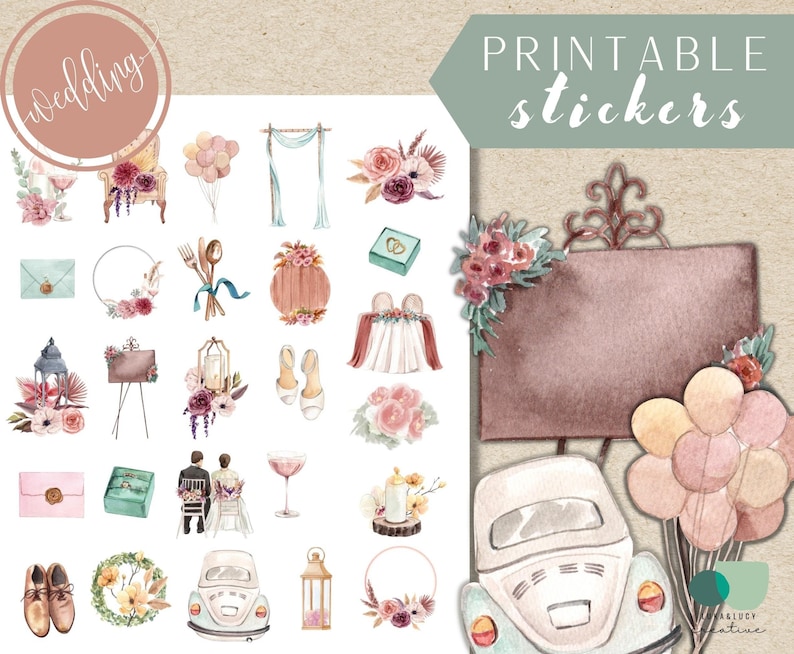 Printable Wedding Planner Stickers Instant Download 8.5x11 in, Bride Planner Book, Wedding Planner Book image 1