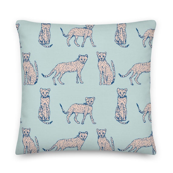 Adorable Blue and Pink Cheetah Print Throw Pillow Animal Etsy