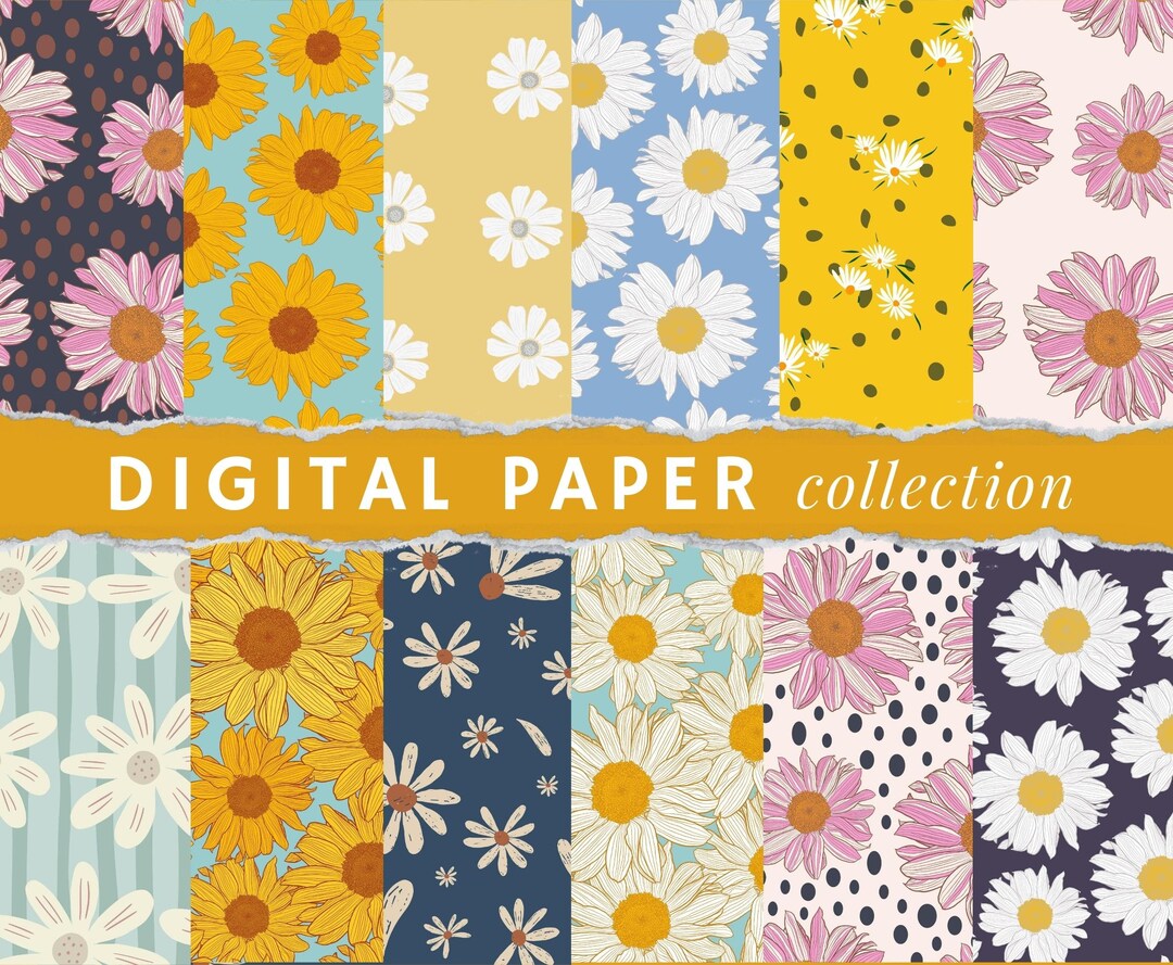 Daisy Digital Paper Pack – Floral Seamless Pattern | Summer Scrapbook ...