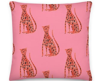 Cute Pillow For Kids With Cheetah Pattern, Pink Throw Pillow, Cheetah Pillow And Pillow Cover