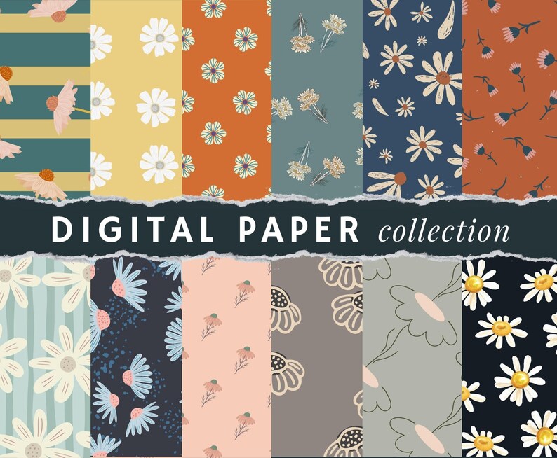 Daisy Digital Paper Pack – Floral Seamless Pattern | Summer Scrapbook ...