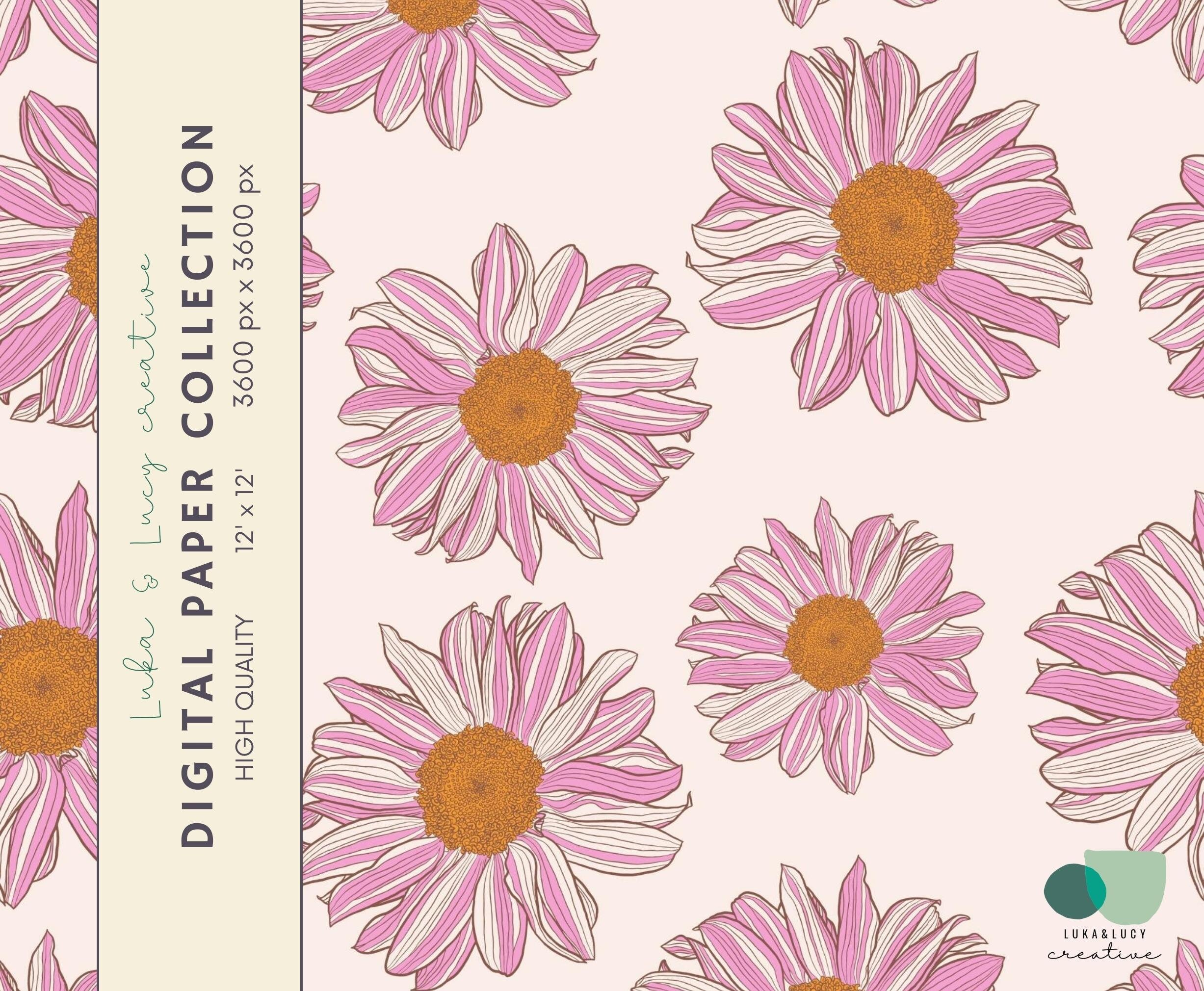 Daisy Digital Paper Pack Floral Seamless Pattern Summer Scrapbook ...