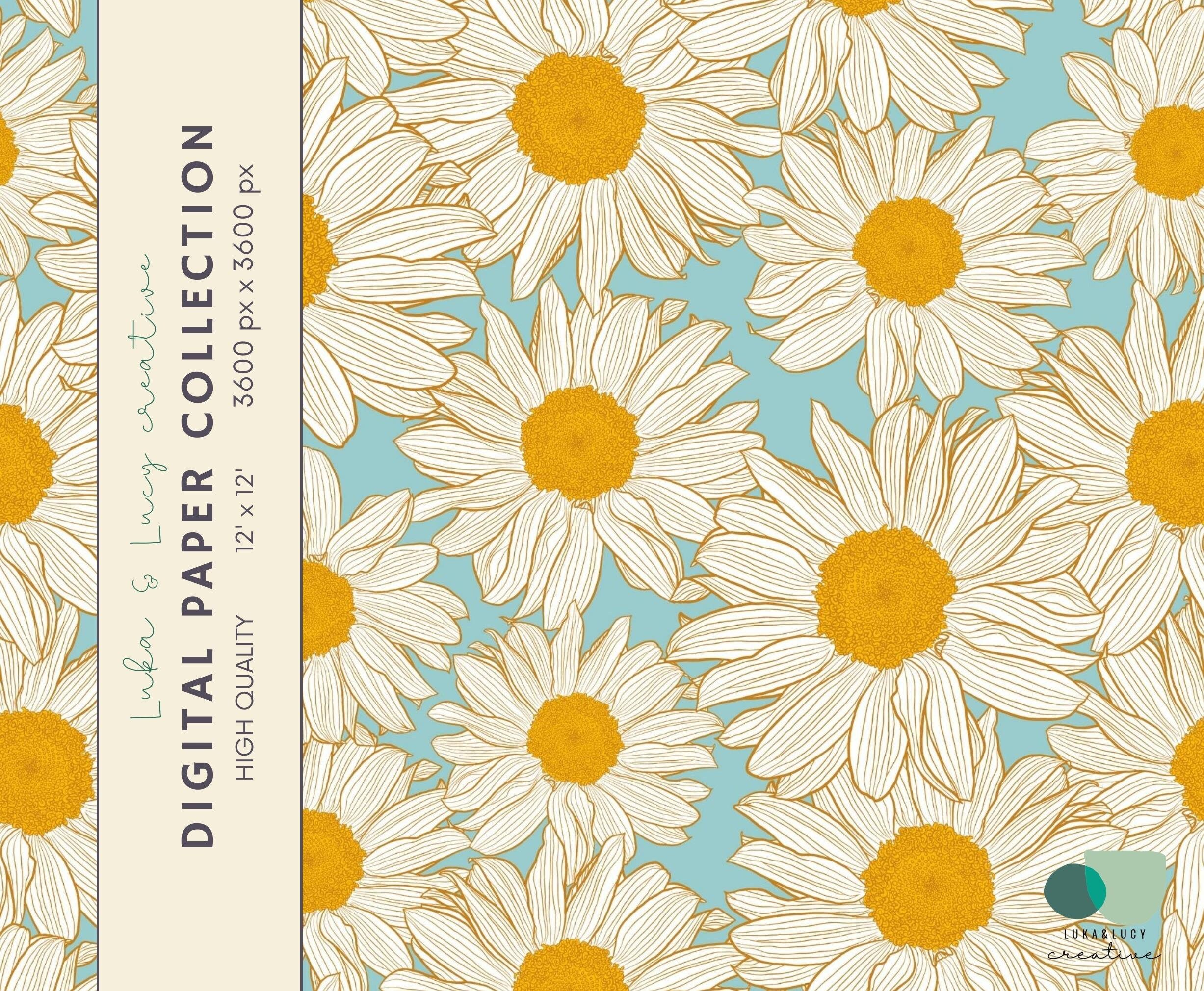 Daisy Digital Paper Pack – Floral Seamless Pattern | Summer Scrapbook ...