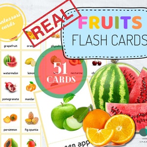 FRUITS (real pictures), 51 Montessori Cards, FlashCards Pdf Printable Flash Cards Nomenclature Printable Cards Montessori Toys For Preschool