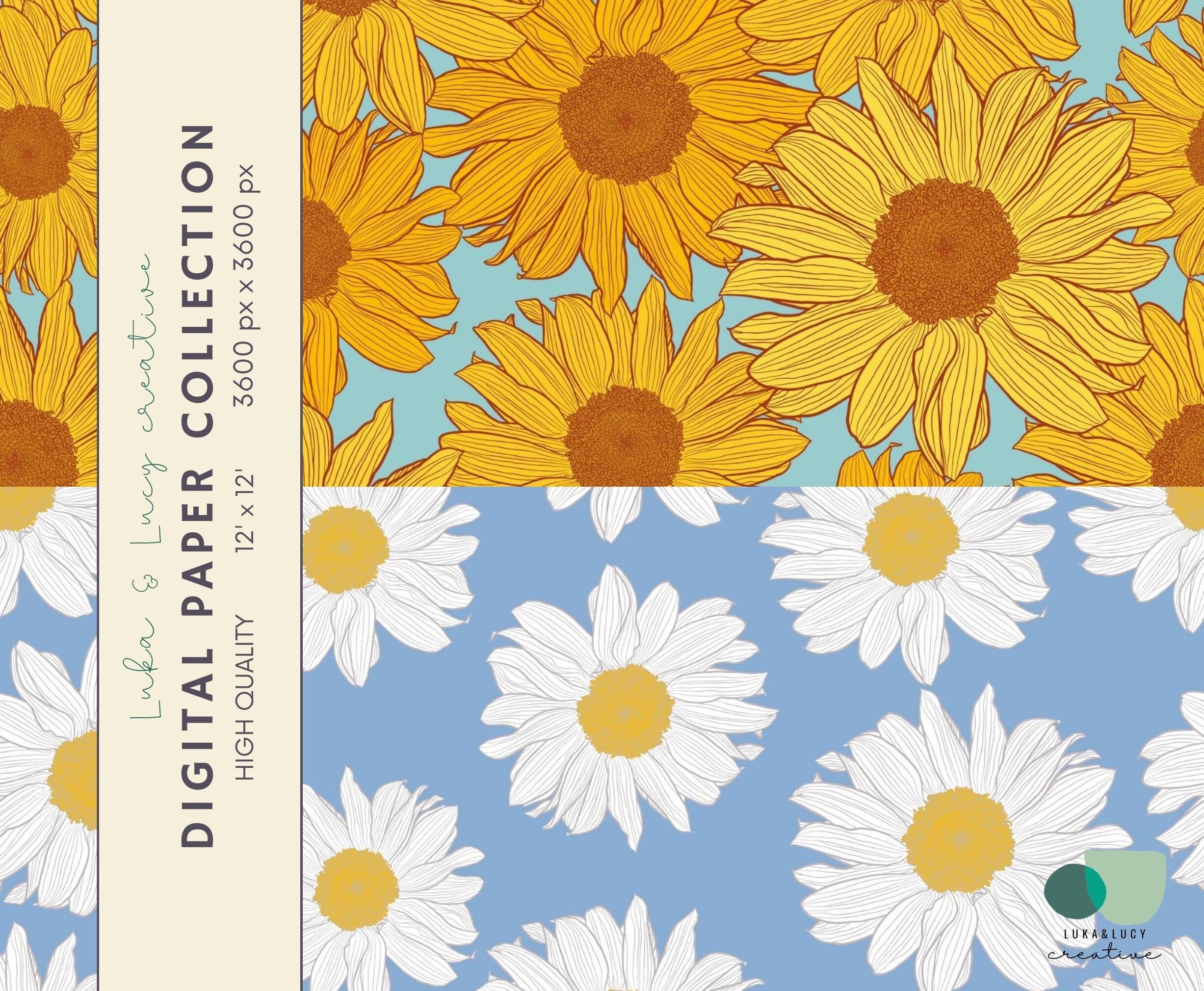 Daisy Digital Paper Pack – Floral Seamless Pattern | Summer Scrapbook ...