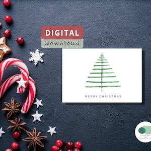 Printable Christmas Greeting Card Instant Download 7x5 in Cards For Christmas, Christmas Tree Card To Download, Foldable Christmas Card