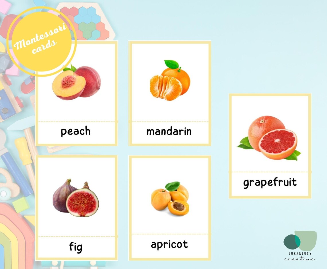 FRUITS real Pictures 51 Montessori Cards Flashcards Pdf - Etsy