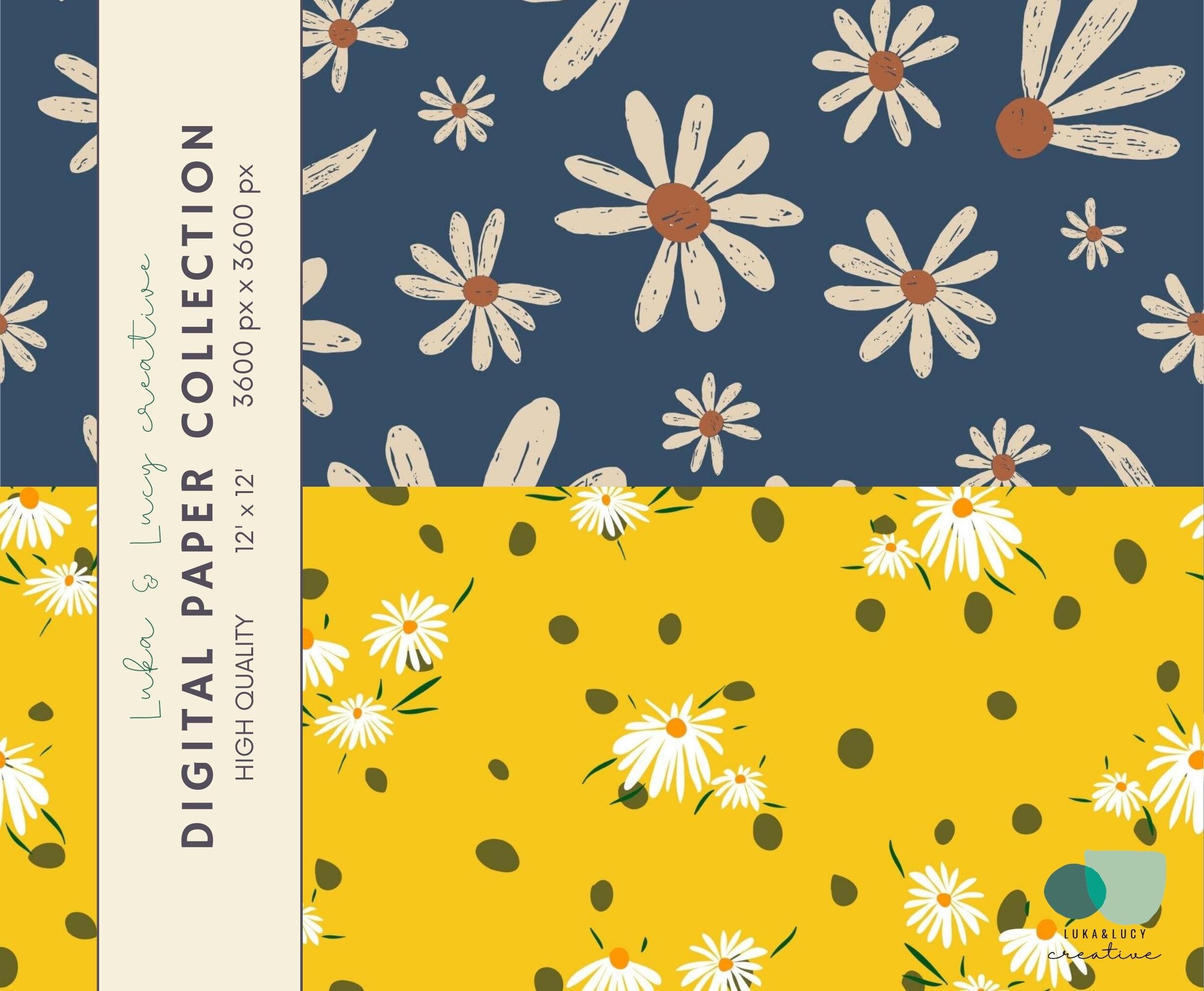 Daisy Digital Paper Pack Floral Seamless Pattern Summer Scrapbook ...