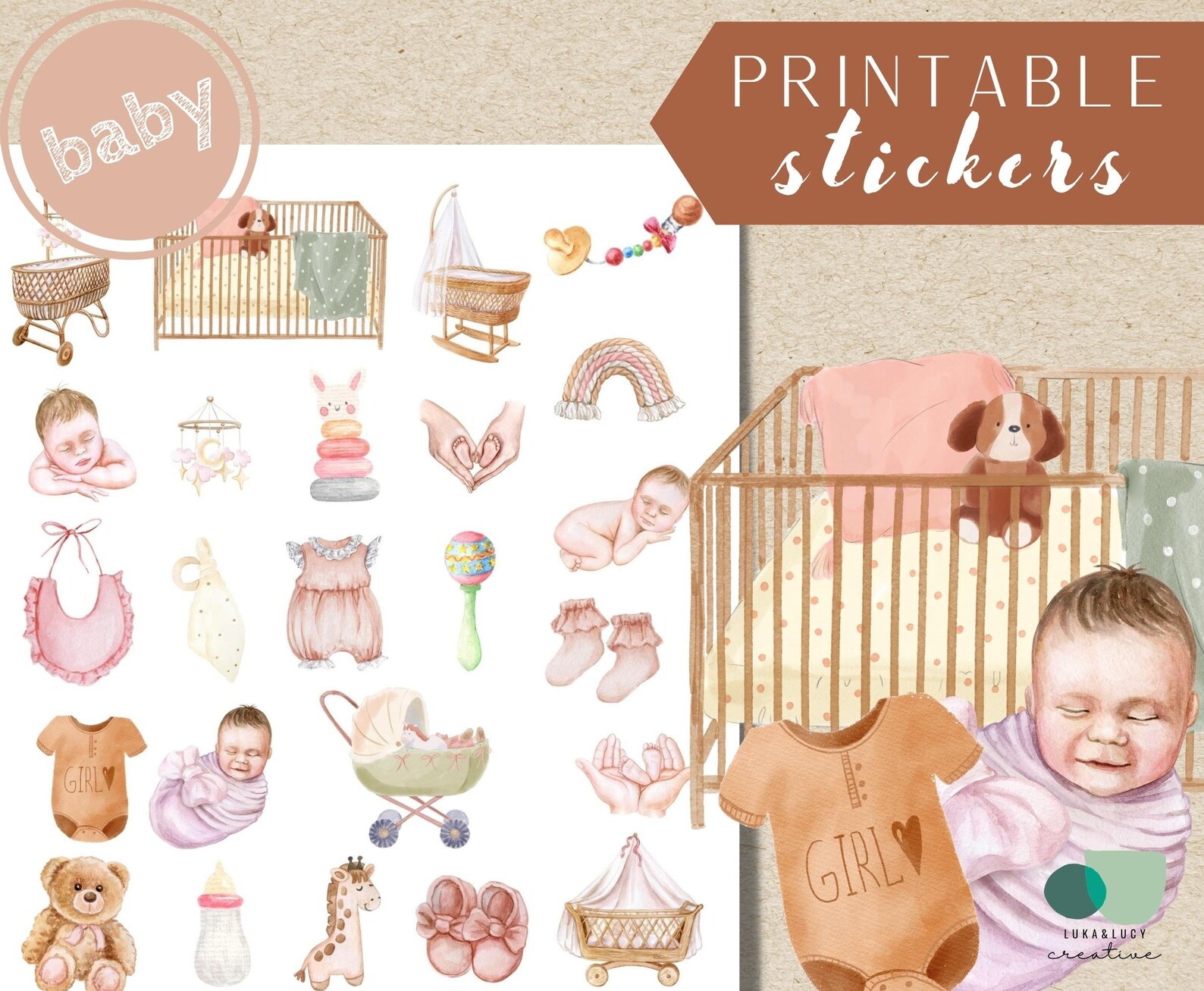 Printable Planner Stickers Instant Download 8.5x11 In, Baby Shower ...