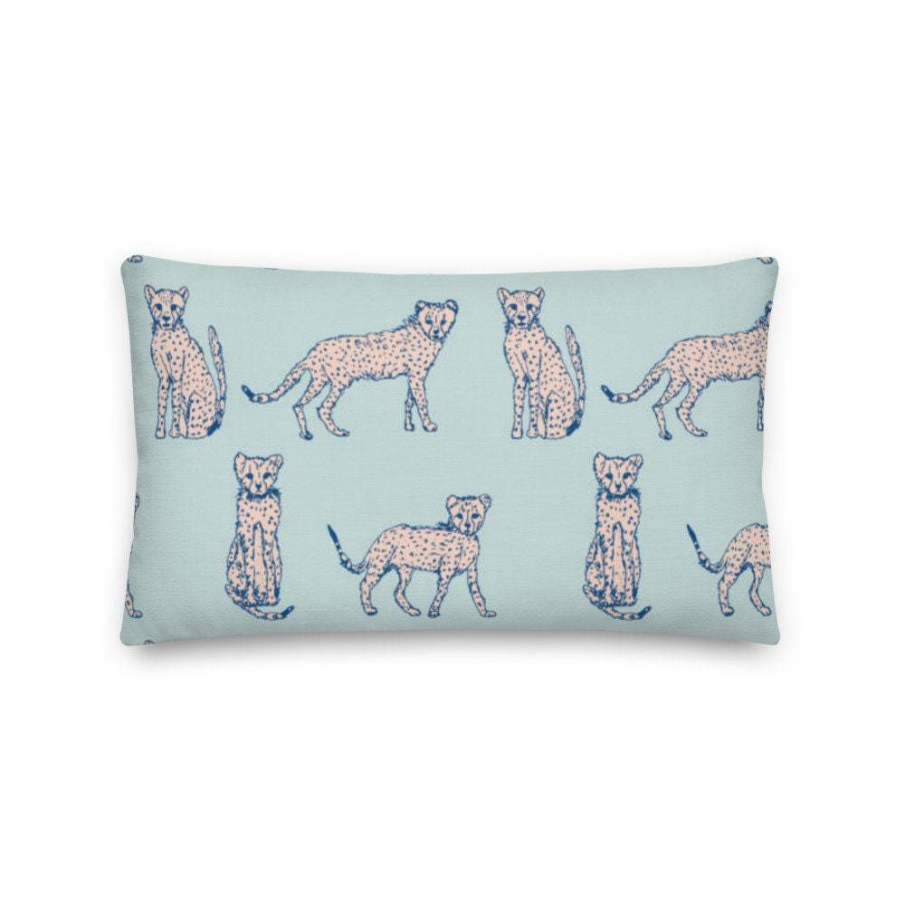 Adorable Blue and Pink Cheetah Print Throw Pillow Animal Etsy