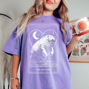 Camiseta de manatí Camiseta de cartas del tarot Camiseta de estilo inspirado en el océano Camiseta de animales del océano Encuéntrame en la playa Chica coco Retro años 90 Talla grande Gótica
