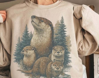 Sudadera retro de nutria salvaje, camiseta de nutria, regalos de nutria, ropa de nutria, sudadera de nutria marina, atuendo vintage de los 90 para amantes de la naturaleza, chica granola