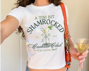 A Tini Bit Dirty Martini St Patricks Day Baby Tee St Patricks Day Crop Top Y2K Baby Tee Gen Z Shirt Retro 90s Long Baby Tee Trendy Baby Tee