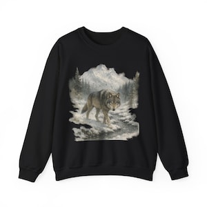 Sudadera retro de lobo de los 90, estilo vintage, con cuello redondo, estilo bohemio, unisex, estilo Cabincore, acogedor, temporada rústica, con lobos, para chica granola imagen 10