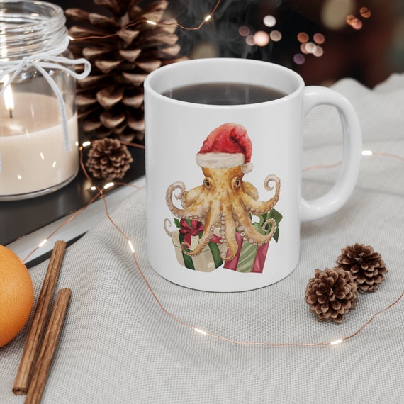 Weihnachtstasse Oktopustasse Krake Oktopus Kunst Ästhetischer Becher Weihnachtstassen-Set Biologie Tasse Beachy Weihnachtsozean-Tiertasse