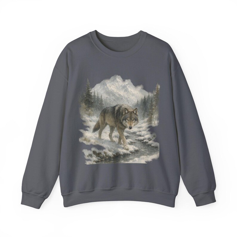 Sudadera retro de lobo de los 90, estilo vintage, con cuello redondo, estilo bohemio, unisex, estilo Cabincore, acogedor, temporada rústica, con lobos, para chica granola Charcoal