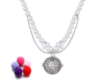 Essential Oils Diffuser Snowflakes Necklace Plated with 18K White Gold