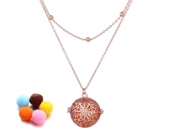 Essential Oils Diffuser Necklace Snowflake Necklace Plated with 18K Rose Gold