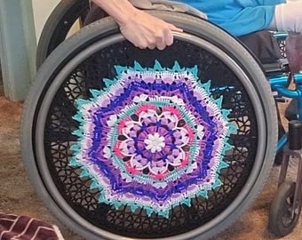 24" - Two (2) Matching pair Fun Mandala Wheelchair Wheel Cover Ready Gift Celebration Just 'Cos Free Ship Spoke Cover Special Unique Design