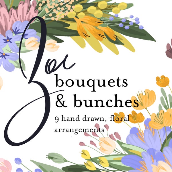 Zoe Bouquets & Bunches Floral Clip Art Pack // instant download // painted flowers // weddings, birthdays, decor, showers, cards, diy