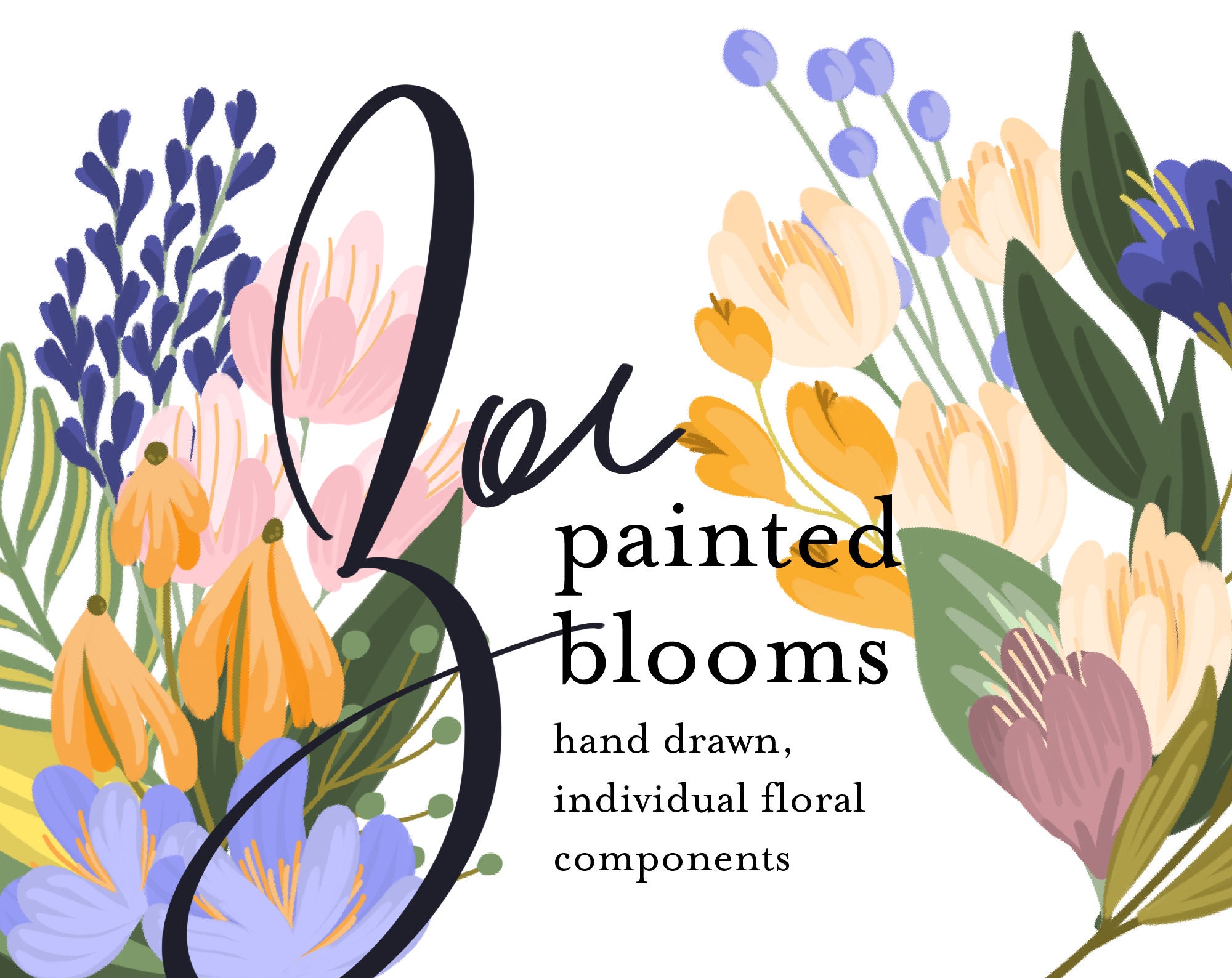 Zoe Painted Blooms Floral Clip Art Pack // instant download // Etsy
