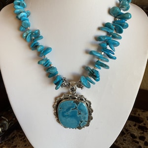 Turquoise necklace with sterling silver Kingman turquoise pendant