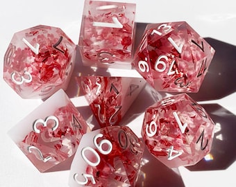 Gorgeous Pink Flora Sharp Edge Resin DnD Dice