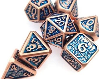 2-DAY SHIPPING FREE-Full 7-Set Perfectly Balance, Epic Dragon Scale Dice. Textured Solid Metal DnD Dice. Coated for Extra Durability