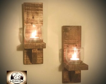 Wooden Wall Candle Holder | Pallet Shelf | Mounted Sconce | Home Decor | Industrial style Style