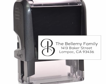 Monogram Return Address Stamp | Custom self-inking stamp with up to three lines and monogram