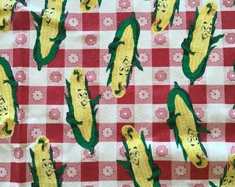 Vintage Novelty Printed Cotton Tablecloth Animated Corn