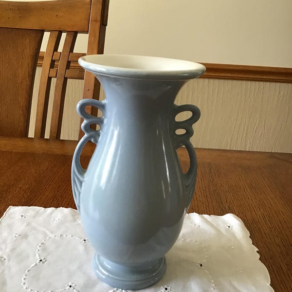Vintage Abingdon Art Pottery Vase: Dusty Blue Double Handles #536 MCM