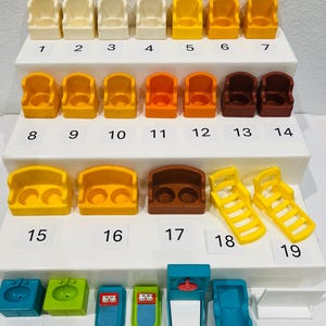 Vintage Fisher Price Little People Furniture - Sofa, Couch, Armchair, Lounge Chair, Sink, Weighing Scale, Hospital Crib & Privacy Screen