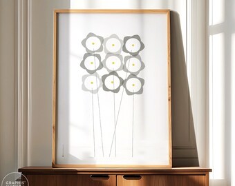 Minimalist Flower Art, Wildflowers Art Print, Gray Flowers Poster Art, Modern Botanical Wall Art, Flower Lovers Wall Decor