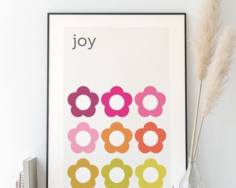 JOY Art Print, JOY Inspiration Wall Art, Modern Flower Wall Art, Modern Floral Art, Pink Flower Poster, Nature Wall Art, Modern Home Decor