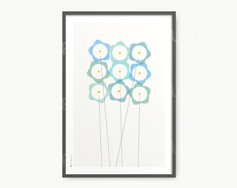 Blue Wildflowers Art Print, Minimalist Flower Art, Modern Botanical Wall Art, Blue Flower Poster, Flower Lovers Wall Decor