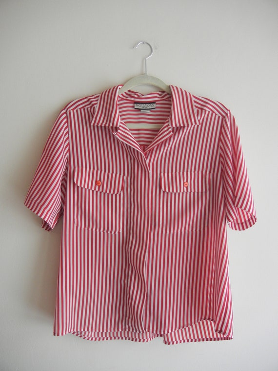 Red and White Striped Blouse Vintage Candy Striped