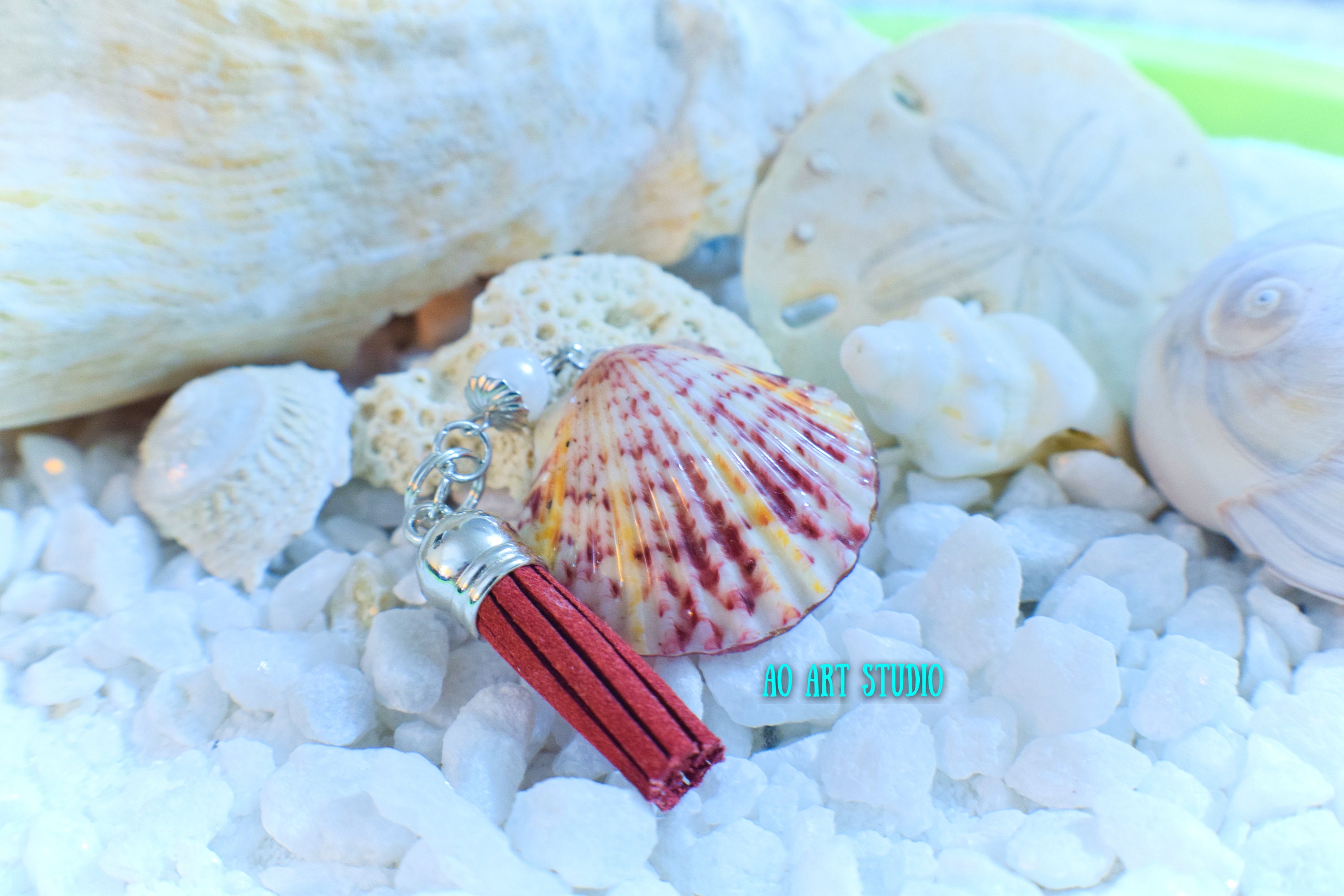 Schlüsselanhänger Mit Muscheln & Quaste – Strandstyle, Ca. 8,2 Cm, Bunt, Aus Harz