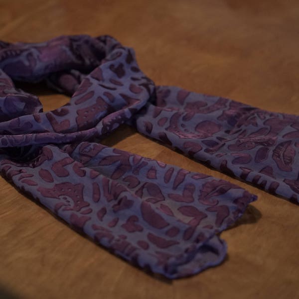 Purple Hand Dyed Silk/Rayon Velvet Burnout Scarves