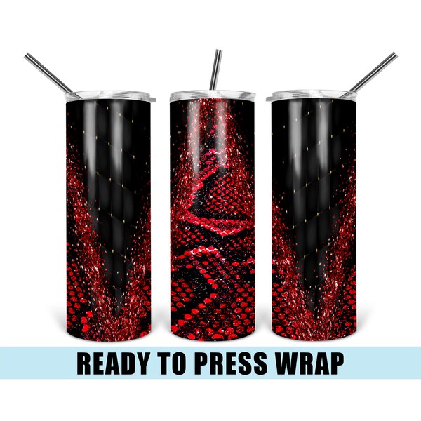 Red Snakeskin - Tumbler Sublimation Transfer - Ready To Press - Heat Transfer - Snakeskin - Glitter - Red Glitter - Animal Print