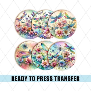 Dragonfly Coaster Sublimation Transfer - Ready To Press - Coaster Transfer - Ornament Transfer - Dragonfly Coaster Transfer - Floral Coaster