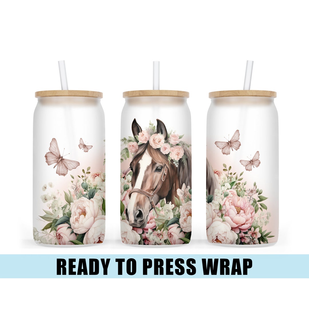 Floral Horse Glass Can Sublimation Transfer - 16 OZ - Etsy