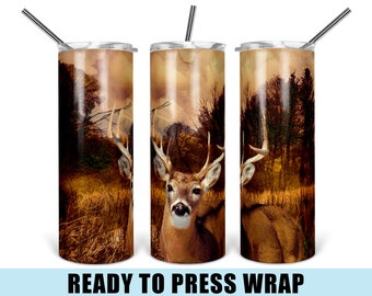 Deer In The Woods - Tumbler Sublimation Transfer - Ready To Press - Heat Transfer - 20 OZ - 30 OZ - Skinny Tumbler - Hunting - Mens