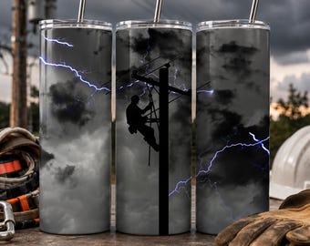 Lineman Lightning Tumbler Design - 20 OZ - Sublimation - PNG - Digital Download