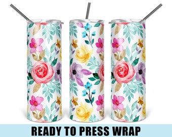 Watercolor Flowers Tumbler Sublimation Transfer - Ready To Press - Tumbler Wrap - Tumbler Transfer - Floral Tumbler Wrap - 20 OZ Wrap - 30OZ